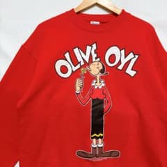90s ポパイ オリーブ USA製 両面プリント スウェット 古着 オールド 