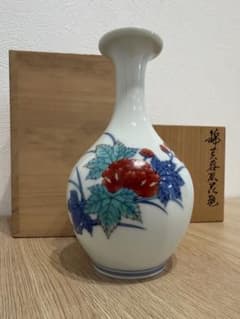 最高峰・人間国宝】十三代 今泉今右衛門 錦芙蓉絵花瓶 共箱・栞付き