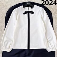 美品✨エムズグレイシー 24年モデル グログランリボン ブラウス バイ 
