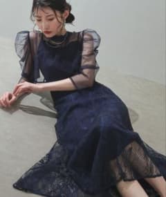 美品✨️kana チュールボレロ ざっくりレース 3way ドレス　ネイビー L 美品✨️kana チュールボレロ ざっくりレース 3way ドレス ネイビー L