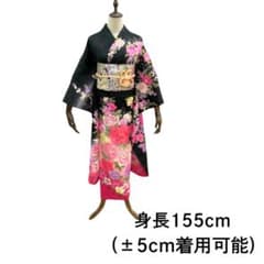美品】 振袖 セット 成人式 正絹 古典 振袖 黒 191 ○ - メルカリ