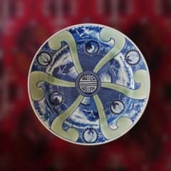 希少 珍品 古伊万里 有田官窯 青磁染付大皿 特大皿 口径約44cm 有田焼