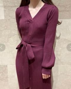 SNIDEL　リブニット ロングワンピース ボルドーのサムネイル