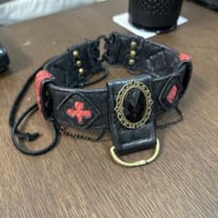 Gothic 가죽 초커 트럼프 무늬 카메오 코드 조절 포함
