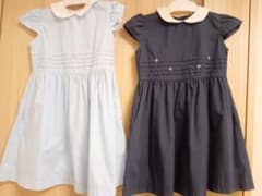 キッズ 半袖ワンピース 2枚セット 花柄刺繍 丸襟のサムネイル