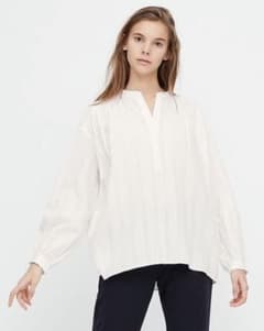 UNIQLOユニクロ　コットンドビーギャザーブラウス3XL 白のサムネイル