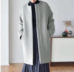 毎年即完売 IENA ラムウールノーカラーロングコート サックスブルー