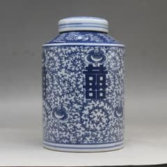 青花纏連蓋缶 茶道具 景徳鎮 陶磁器 装飾品 現代工芸品 美術品 置物