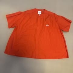 美品✨ DANTON コットンリネン 半袖バンドカラー ギャザーシャツ比翼 