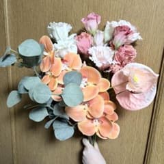 ウェディング 造花 アートフラワー ブーケ ピンク系 コーラル系 オレンジ系のサムネイル