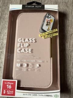 新品！推し活にも！iPhone 16用 ガラスフリップケース ピンクのサムネイル
