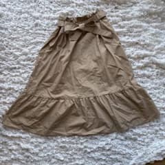 UNIQLO ティアード ロングスカート ベージュ ウエストリボン　L 膝丈