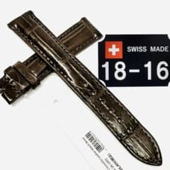 1008#18mm-16mmダークブラウン★本物クロコダイルベルト★スイス製 1091#18mm-16mmダークブラウン☆レザーベルト☆クロコダイルスイス製