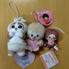 モフサンド　うさにゃんマスコット　モンチッチハートマスコット　お花柄チャーム