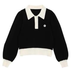 MARY QUANT 長袖ポロシャツ M ブラック/ホワイトのサムネイル