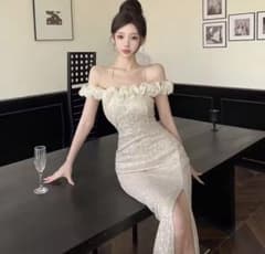 スパンコール オフショルダー ロングドレスのサムネイル