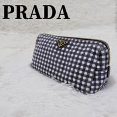 希少カラー✨️PRADA コスメポーチ ギンガムチェック 三角ロゴ
