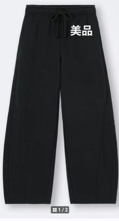 美品 GUスゥエットバレルレッグパンツ ブラックLサイズのサムネイル