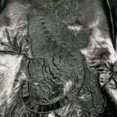 ZARA スカジャン XL 虎 刺繍 サテン ダブルジップ ラグラン ブラック