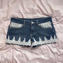 00s 希少 LIZLISA リボンポケット裾レースデニムショーパン 姫ギャル 当時物LIZLISA りぼんレース刺繍デニム 姫ギャル森ガールy2k平成