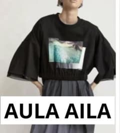 AULA AILA プリントTシャツ ブラック 五分袖