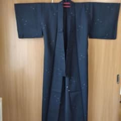 着物　単衣　小紋　小さいサイズ　バチ衿　濃紺のサムネイル