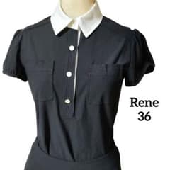 最終お値下げRene☆ルネ　白襟　ブラック ポリストレッチパフスリーブ半袖