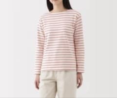 無印良品　太番手　長袖ボーダーTシャツ　ピンクのサムネイル