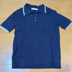 GIORDANO ケーブルニット ポロシャツ ネイビー Sのサムネイル