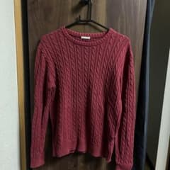 GU ケーブル編み クルーネックセーター ボルドーのサムネイル