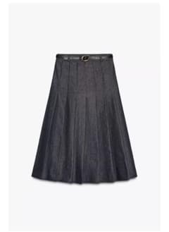 zara デニムプリーツミディ丈ベルト付きスカートのサムネイル