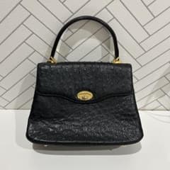 オーストリッチ風 ハンドバッグ ブラック ゴールド金具 フォーマル