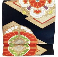 袋帯 黒 美品 花吉祥文様 金銀糸 六通 正絹 古典柄の振袖にピッタリ