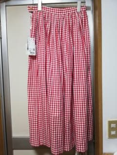 新品　ユニクロ×イネス　コットンツイルギンガムチェックスカート　赤64のサムネイル