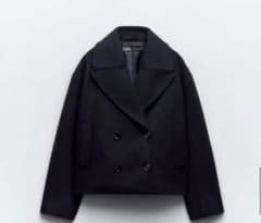 ZARA ソフトクロップドダブルブレストコート ピーコート ネイビー