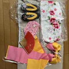浴衣 帯 下駄 巾着 扇子 5点セット 花柄のサムネイル