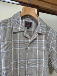 美品 68&Bros 半袖オープンカラーシャツ チェック柄 サンドベージュ Lのサムネイル