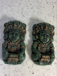 メキシコ アステカ/マヤ文明風 ターコイズ調 壁掛け レリーフ オブジェセットのサムネイル