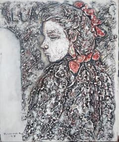 木村二朗「フラメンコの女　マドリードにて」８号油彩、粒状マチエル、最高傑作 木村二朗「フラメンコの女 マドリードにて」8号油彩、粒状マチエル