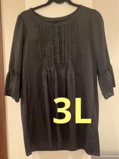 大きいサイズ　レディース　チュニック　七分袖　3L ブラック　黒のサムネイル