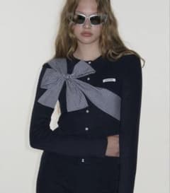 CRANK Ribbon Tie Knit Cardigan 韓国 ネイビー　黒 CRANK Ribbon Tie Knit Cardigan 韓国 ネイビー - メルカリ