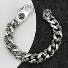 Sterling Silver 925 Full Floral Cross Chain Bracelet