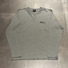 FIRST DOWN 長袖カットソー グレー Mサイズ スリットネック ポケットのサムネイル