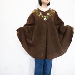 USA VINTAGE アメリカ古着刺繍デザインレザーケープコート(ポンチョ