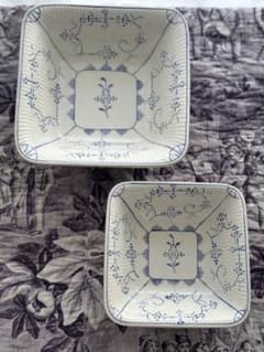 BOCH 삭소니 플레이트 깊은 접시 각접시 빈티지 블루 & 화이트