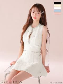 【美品】ROBE de FLEURS ビジューラインノースリーブフレアミニドレスのサムネイル