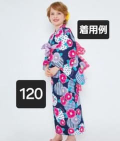 メゾピアノ　花柄浴衣ドレス ネイビー 120cmのサムネイル