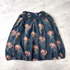 超希少】45rpm インディゴ 抜染 花柄ブラウス プルオーバー 藍染 日本 
