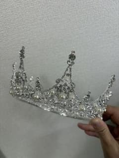 クラウン　シルバー調 パール装飾