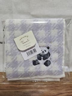 パンダ刺繍 ミニタオル パープル チェック柄のサムネイル